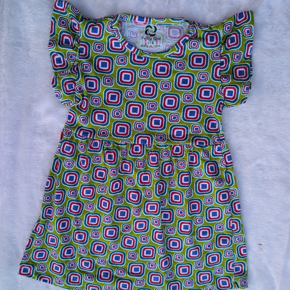 Retro Pop Geometric Print Dress – Bright & Playful Style 4T - Picture 1 of 4